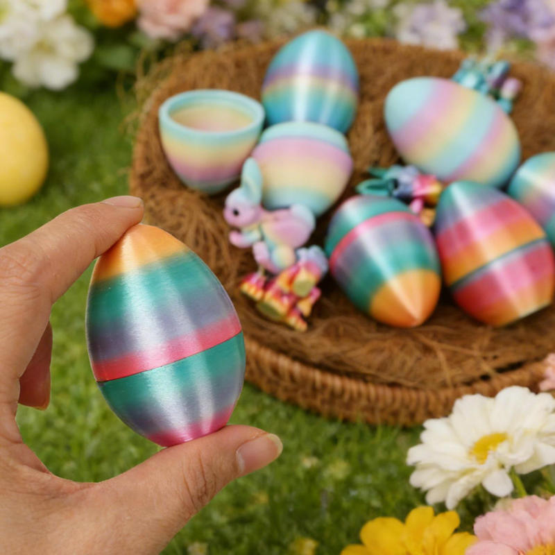 Kids Childrens 4pcs Cute 3D Printed Rabbit Egg Playset with Mini Bunny Surprise Egg for Easter Party Favors Birthdays Gift Presents Goodies Filler