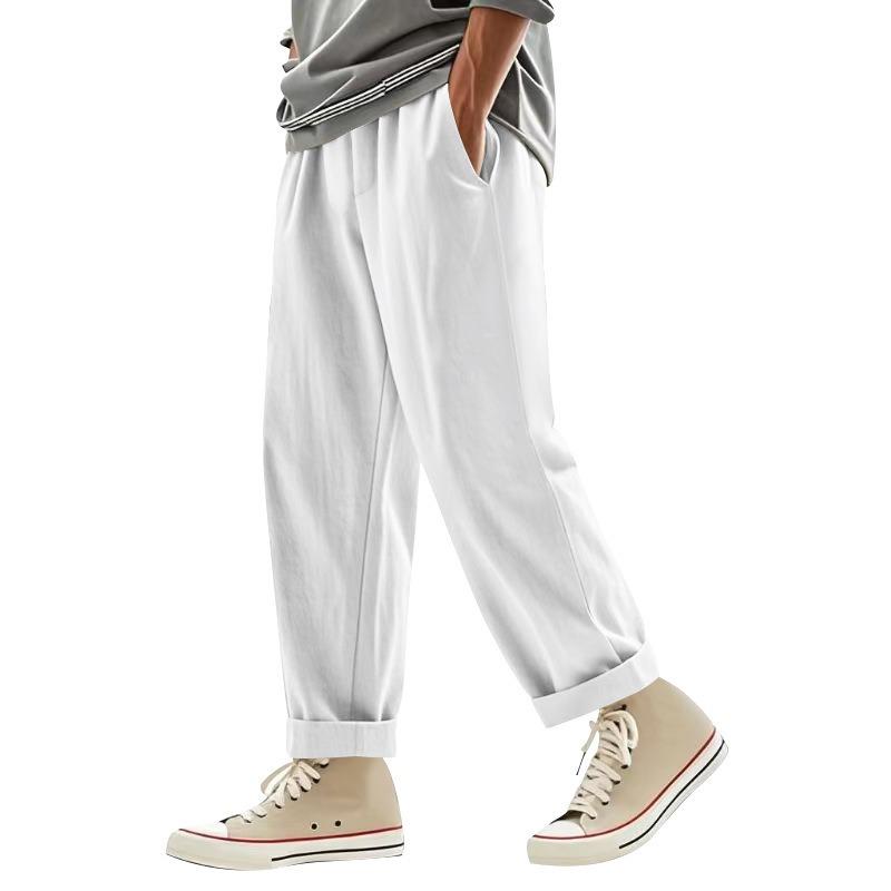 Four Seasons Men's Loose Linen Casual Simple Trend Wide Leg Beach Sports Trousers Men