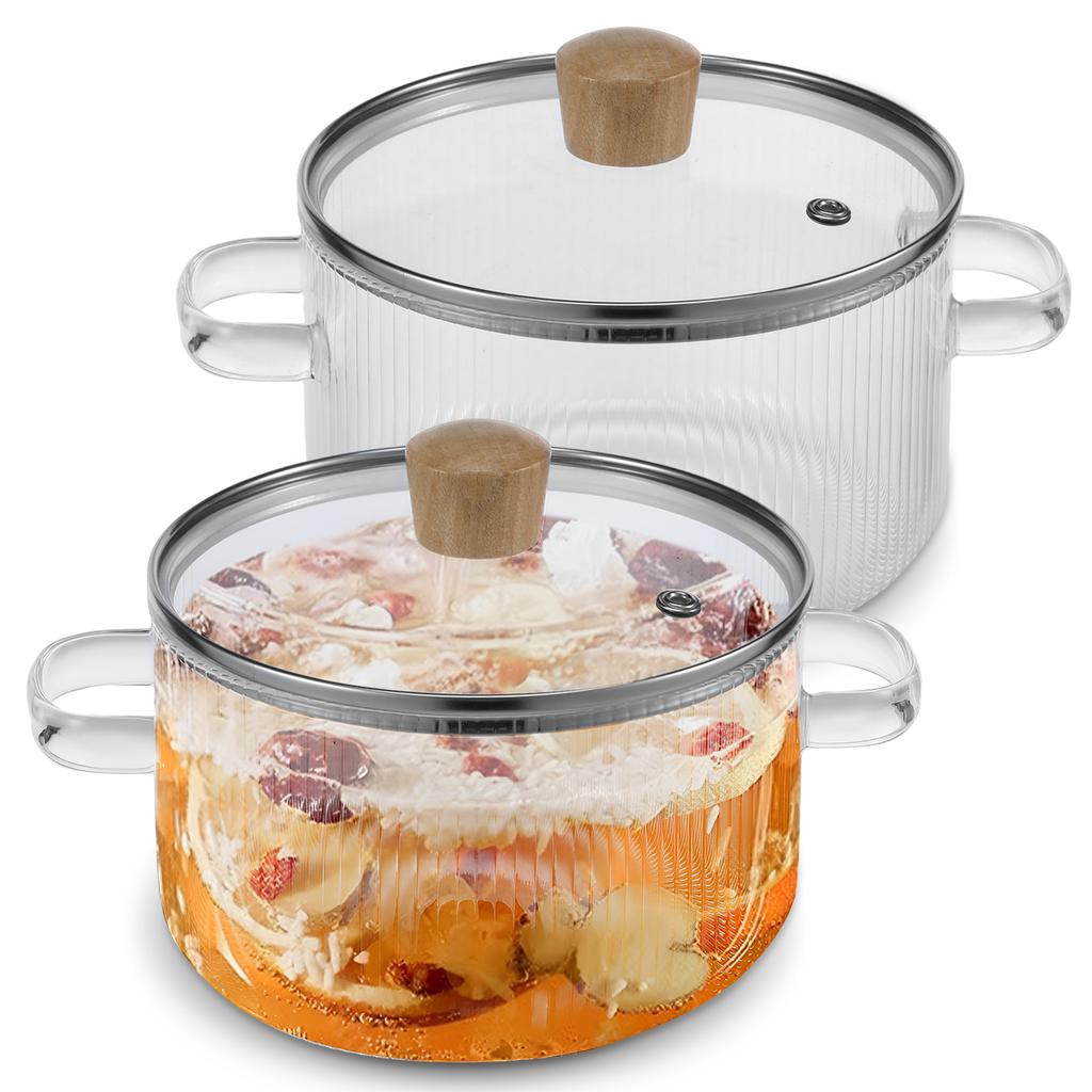 Glass Saucepan Clear Cooking Pot with Lid 1.6L Heat Resistant Glass Soup Pot Dual Handles Glass Saucepan Kitchen Cooking Tools