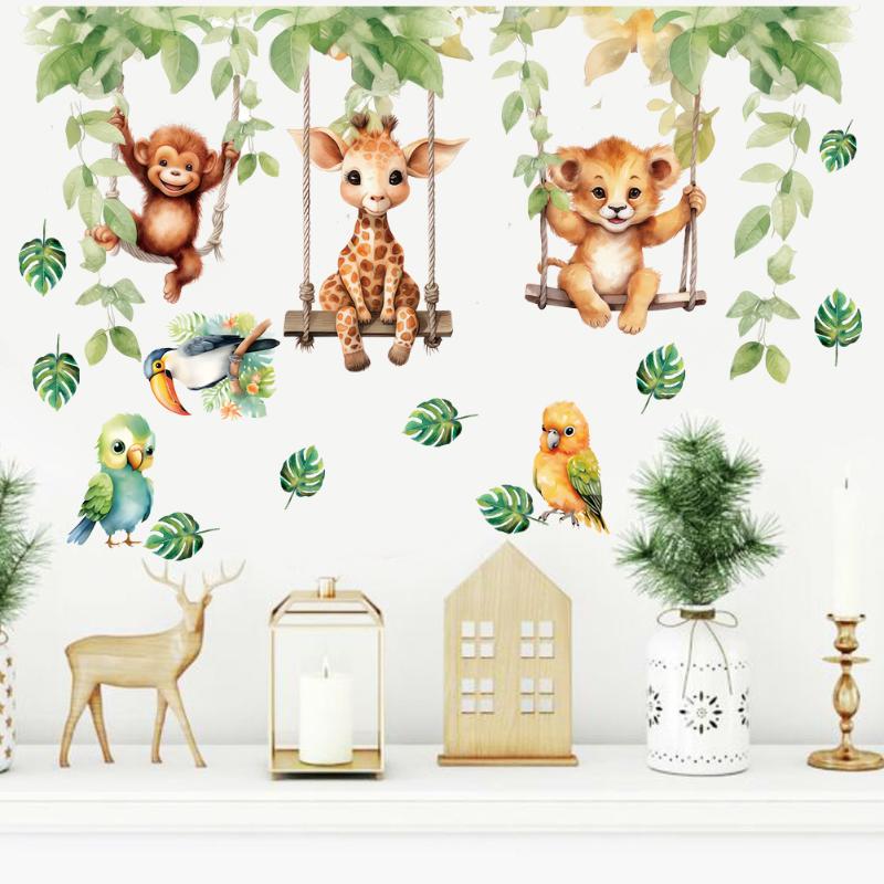 

Cartoon Funny Animals Bird Swinging Wall Stickers Kids Room Decoration Mural Art Pvc Posters Home Decals