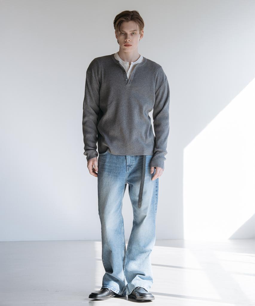Dekkoloso Veil Henley Neck Knit [Gray]