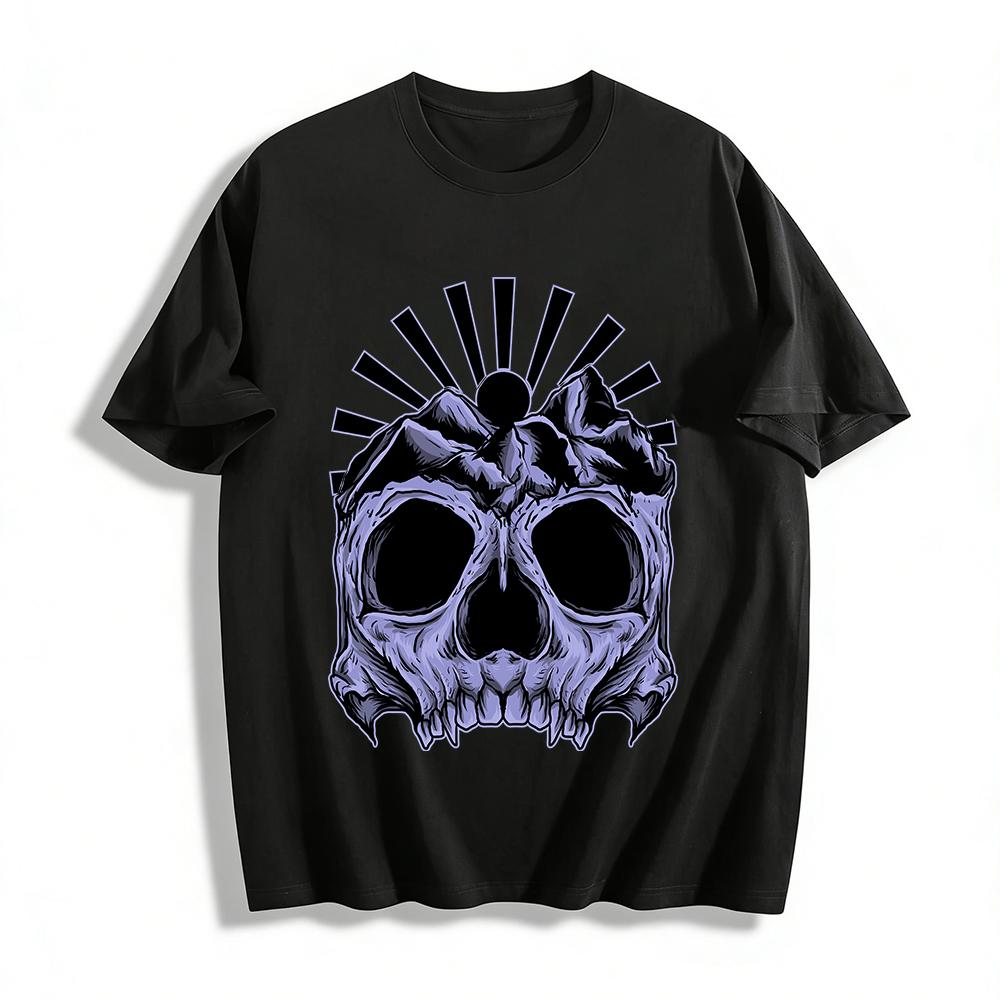 

Dark Mountain Skull Graphic Cool Casual Crew Neck T-Shirt Pure cotton T-shirt XXS