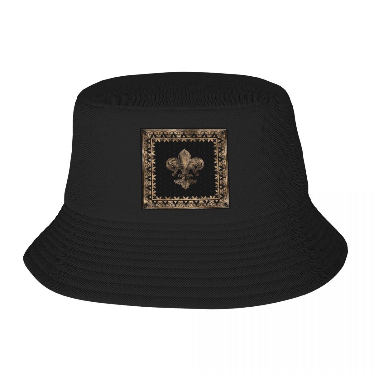 

Custom Black And Gold Fleur-De-Lys Bucket Hat Women Unisex Lily Flower Fleur De Lis Outdoor Sun Summer Fishing Cap