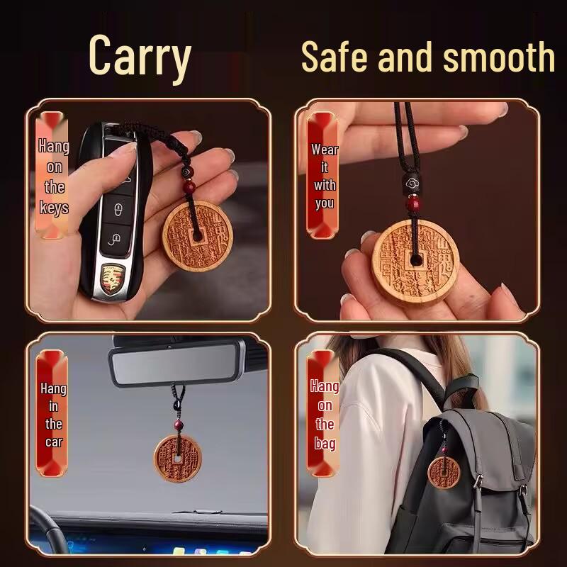 Mountain Ghost Peach Wood Bagua Necklace & Cinnabar Pendant Keychain