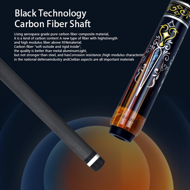 Healing CUE- Kohlefaser Billard Queue Schwarze Technologie Geringe Ablenkung Billard, 12,4mm, 147cm, 19-20OZ Billard Queue Stick