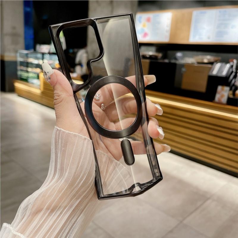 Matte Plating Magsafe Phone Case For Samsung Galaxy S24 Ultra S23 Plus S22 Ultra Magnetic Wireless Charging Silicone Transparent Cover Bumper