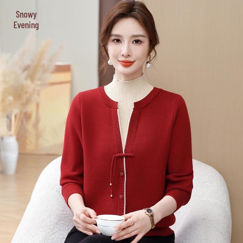 

XUEXI Women s 2025 Winter Faux Two-Piece Red Plush Knitted Sweater 3XL