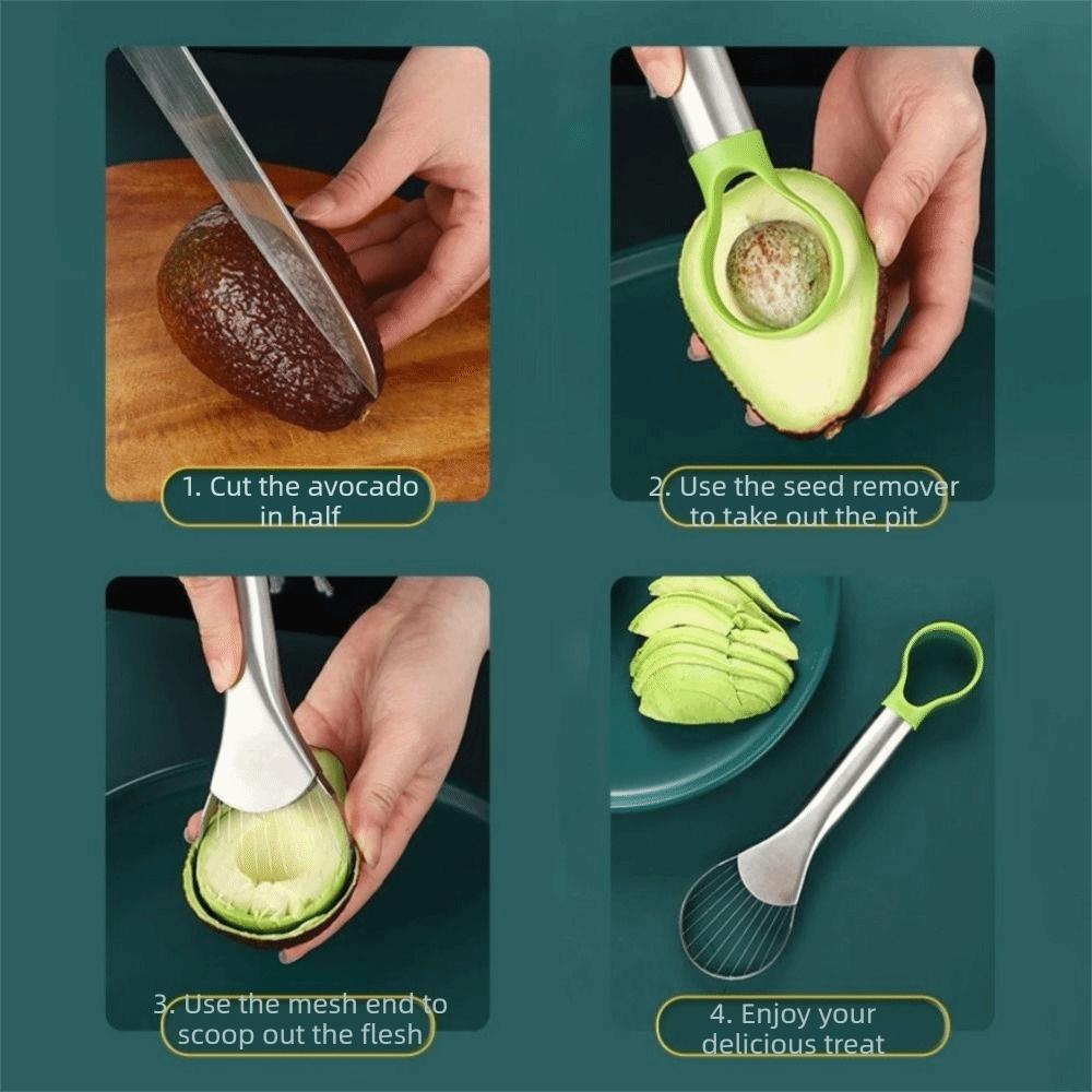 Stainless Steel 2 in 1 Avocado Cutter Household Avocado Core Remover Kitchen Gadgets
