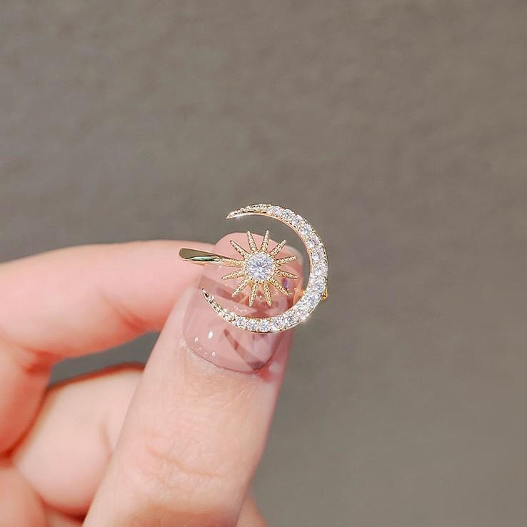 New Exquisite Sun and Moon Ring with Unique and Niche Personality, Adjustable Opening Rings