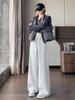 Women's Black Cotton Wide-Leg Pants - Thickened, Slimming, High-Waisted, Casual Winter Trousers with Plus Velvet. Free Shipping.