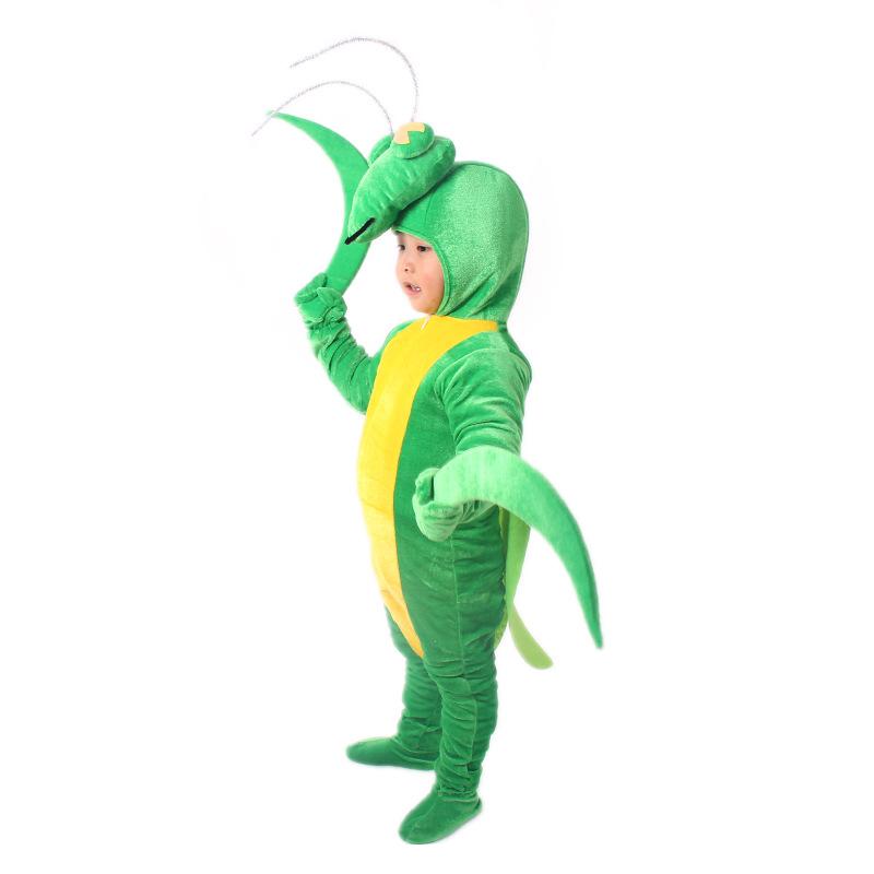 Gouden Fluwelen Pyjama Bidsprinkhaan Dierlijk Insect Verkleedkleding Jumpsuit Kinderen Volwassenen Cadeaus Cosplay Halloween Kostuum 90