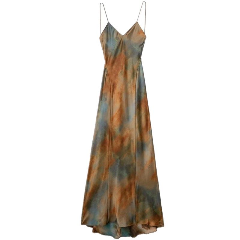 

Модный летний принт платье на бретелях с V-образным вырезом Picture color L