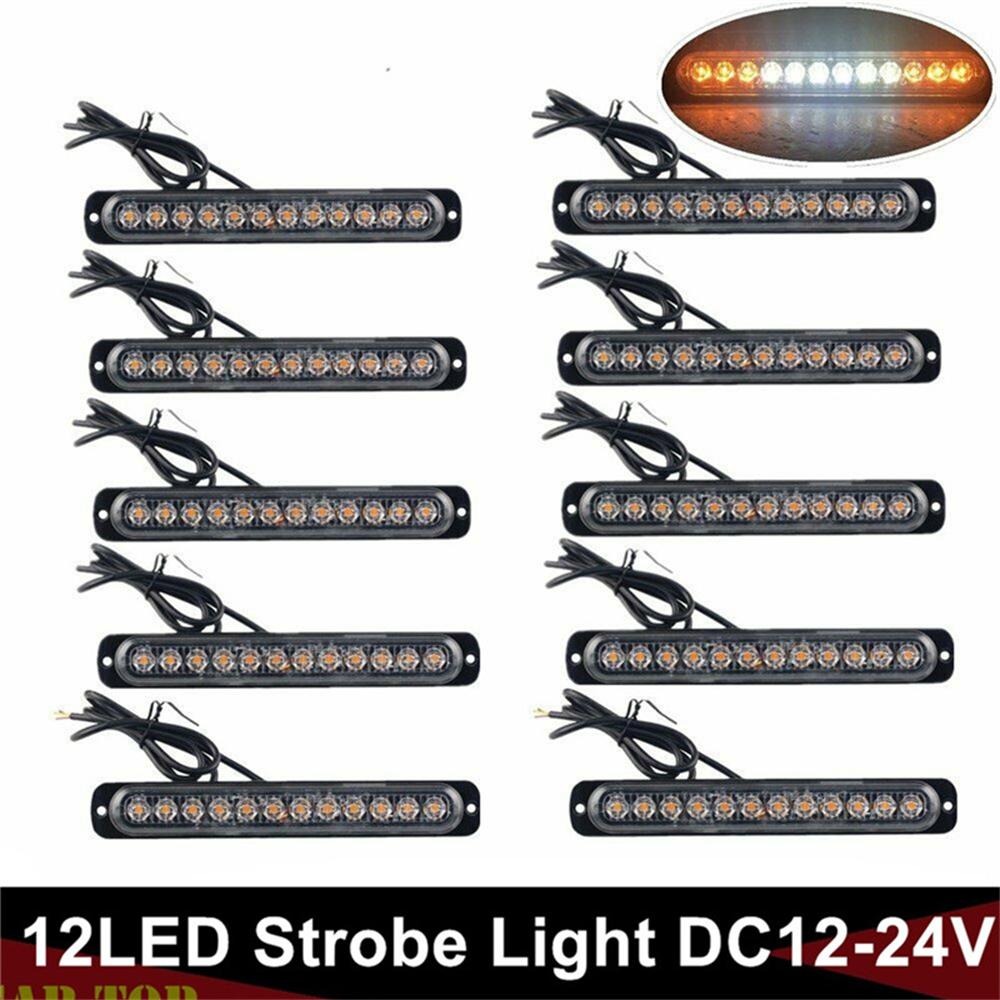 10PCS LED Emergency Strobe Lights 12 LED Warning Beacon Caution Hazard Light Bar Car Trucks Vehicle Flashing Light