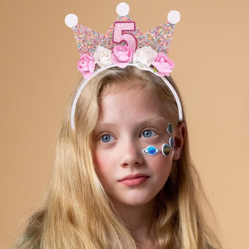 Corona di Fiori Headpiece per Compleanno per Bambino di 2/3/4/5 Anni Cerchietti per Capelli Floreali Accattivanti