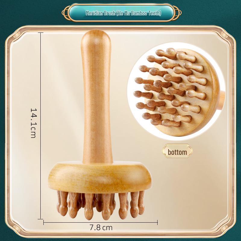 Sandalwood Air-Cushion Meridian Massage Brush for Abdominal and Liver Stimulation