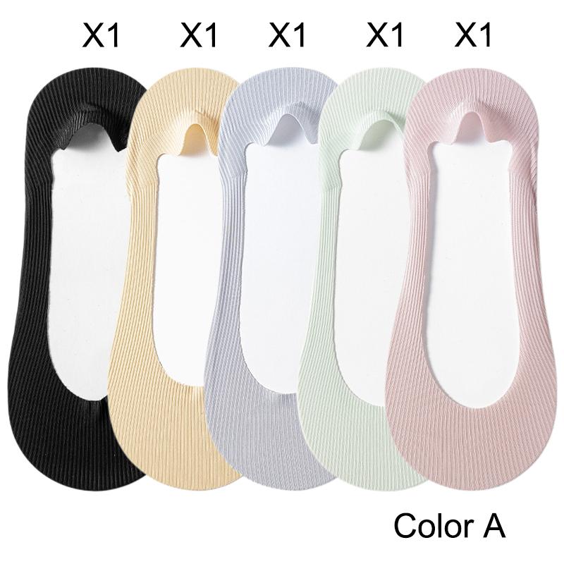 

5 пар женских носков, летние новые дышащие тапочки из ледяного шелка, невидимые однотонные бесшовные нескользящие носки, женские удобные One Size