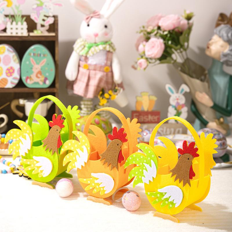 Exquisite Rooster Candy Box Cut Cartoon Cock Felt Chicken Basket Portable Small Easter Storage Case Cosmetic