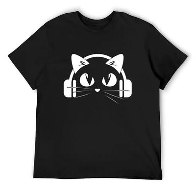 Music Lover Cat Headphones T-Shirt Affliction Shirts Customs Design Your Own Anime Figures Mens Tall T Shirts