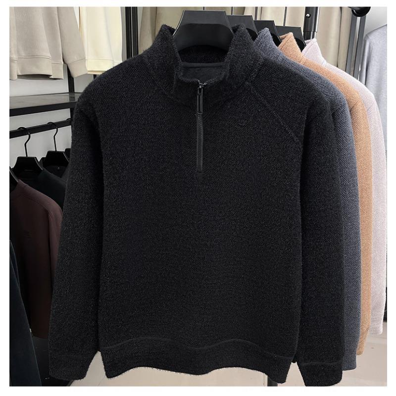 Autumn and Winter High Collar Solid Color Pullover Half Zip Men's Thick Sweater T-shirt Sweatshirt Fashion Casual Top