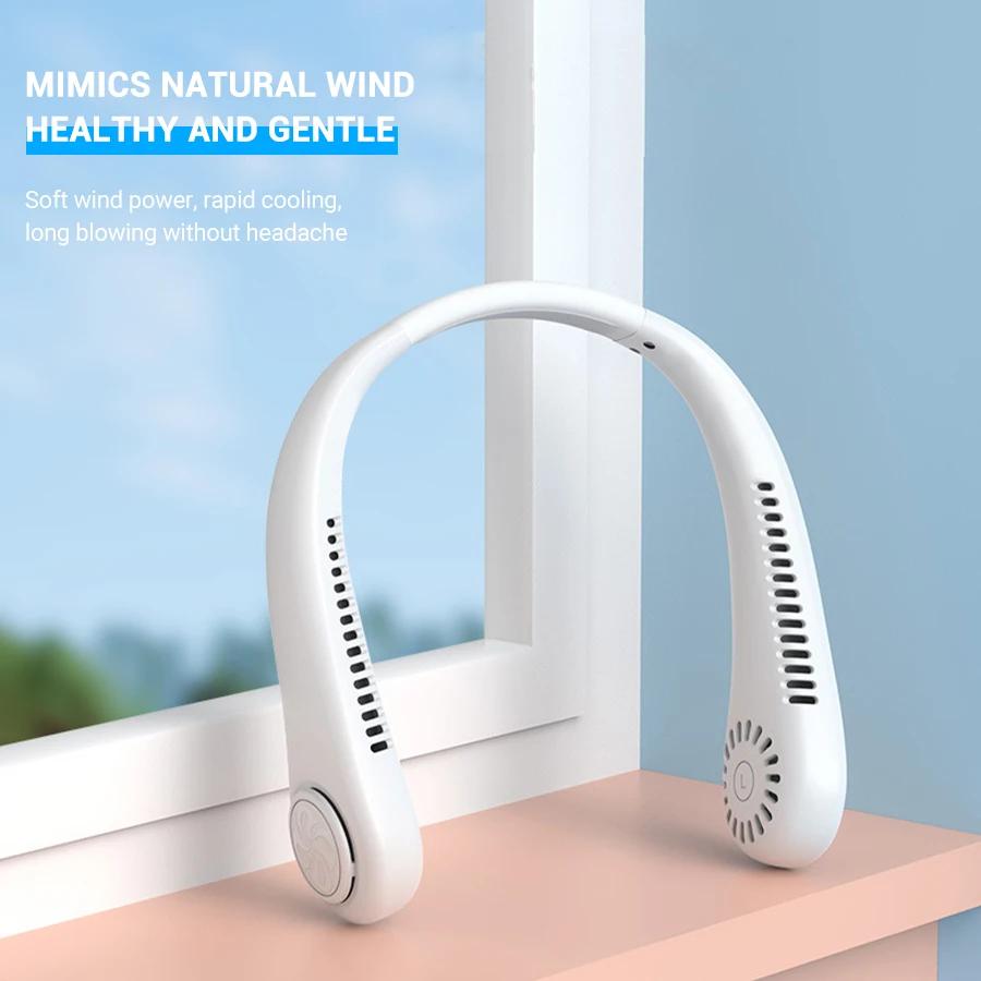 New Hanging Neck Fan Portable Cooling Fan USB Rechargeable 360 Degree Neckband Fan Surround Air Outlets Rapid Cooling Tool