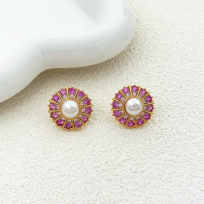 Tide French Retro Geometric Round Diamond Versatile Earrings