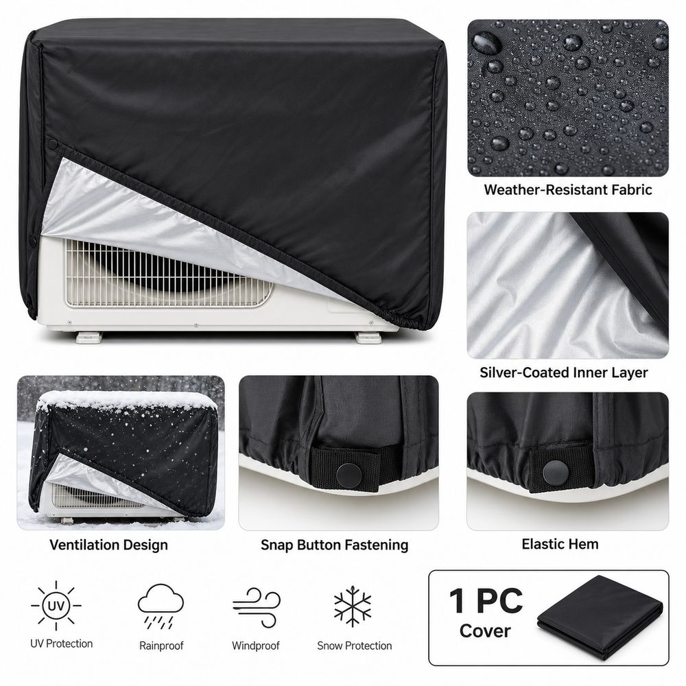 Silver-Coated Fabric Air Conditioner Cover UV Resistant Water Resistant Outdoor AC Cover Snap Buttons Ventilation