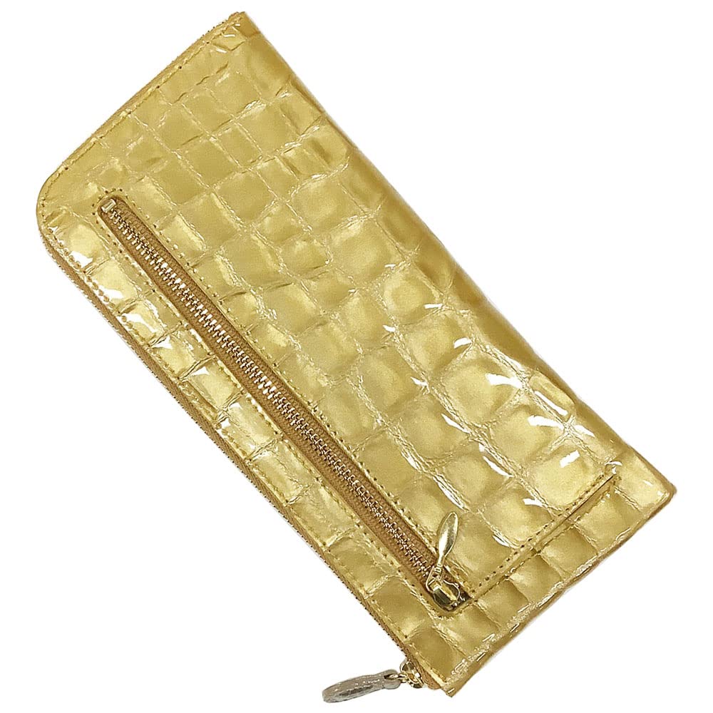 

Kyoto Naniwaya Thin Zipper Cowhide Crocodile Embossed Enamel Functional Card 24 Cards Long Wallet Croco [HARUBE] L-shaped Women s #86-359 Enamel