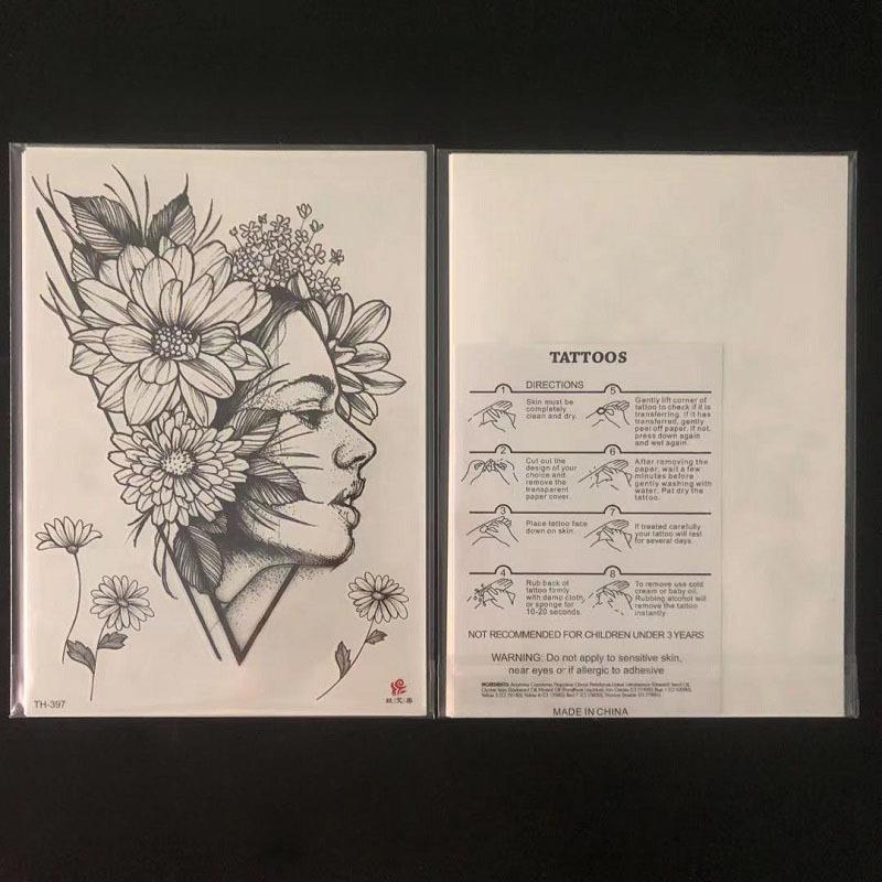 Black Hand-Painted Plain Flower Set, Dark Chest, Thigh 3D Simulation Tattoo, Water Transfer Tattoo Sticker.