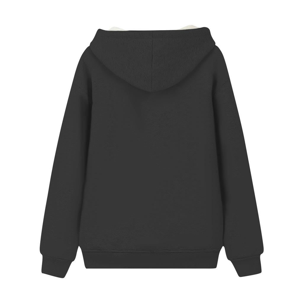 Women's Fashion Hooded Solid Colour Sweatshirt Padded Thickened Warm Loose Pullover Sweatshirt