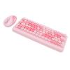 Bezdrátová 2.4G klávesnice a myš Retro kulaté klávesy Sada klávesnice a myši pro domácnost Růžová