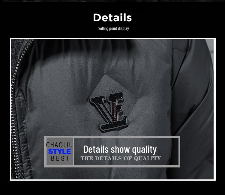 2025 Winter Men's Embossed Stand Collar Down Jacket - European Style Trendy Casual Outerwear