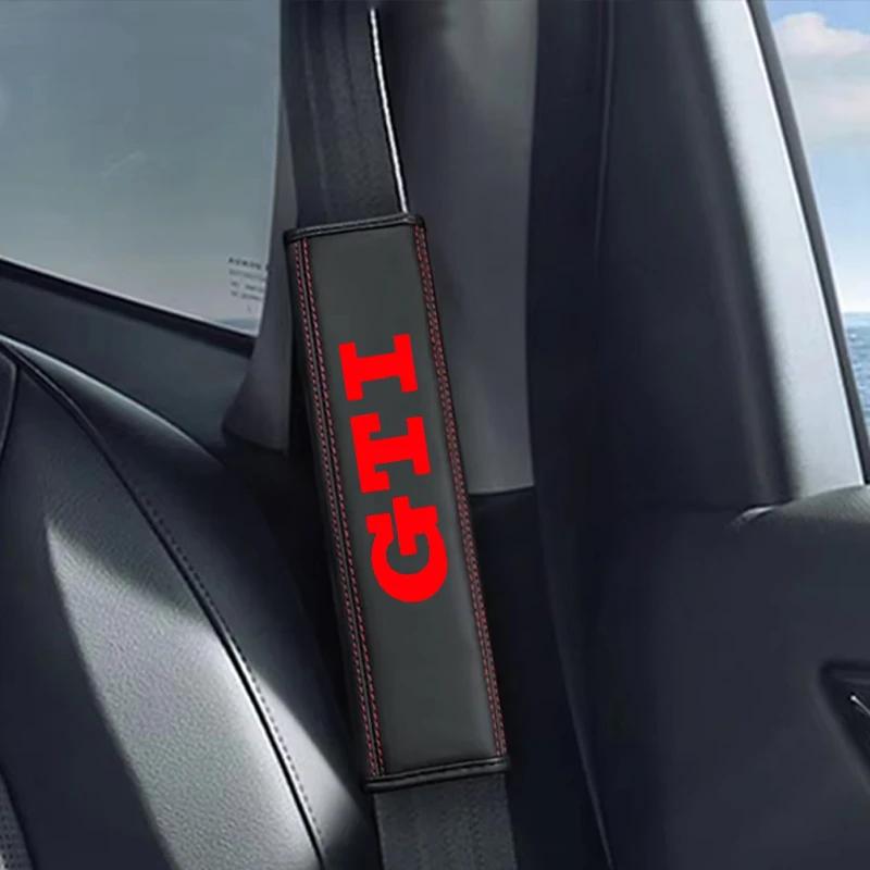 2026 Hot Sticker 2Pcs Leather Seat Belt Shoulder Cover Protection Pads for VW Volkswagen GTI R Rline Polo Golf Passat Tiguan Tou