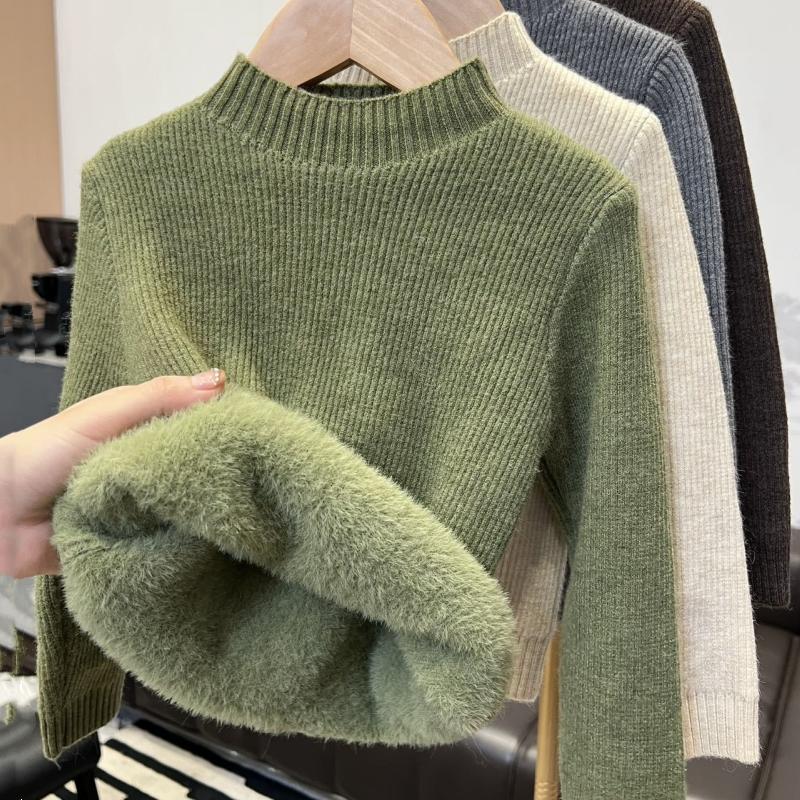 Baby Winter Sweater Girls And Boys Solid Color Thicken Velvet Warm Knitted Pullover Tops Kids Korean Version Sweater