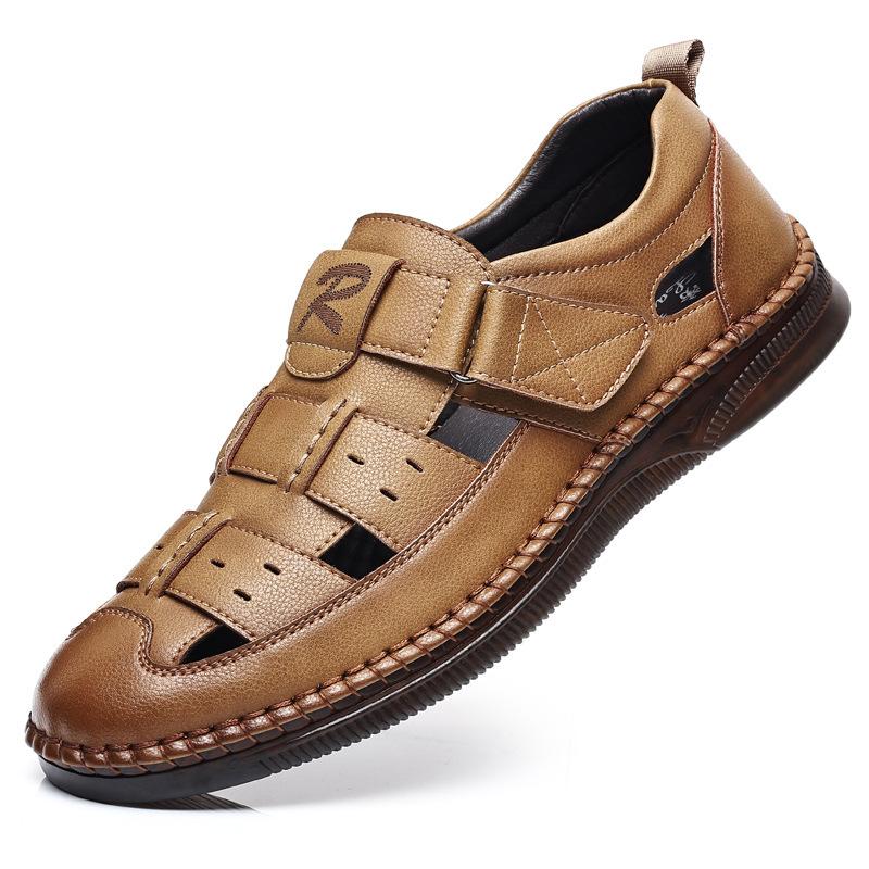 Men's Shoes 2025 New Summer Round Head Casual Hole Shoes Men's Hollow Middle-aged Sandals 2025