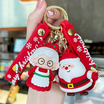 Santa Keychain Cartoon Claus Key Fob Cute Xmas Tree Keyring for Christmas Decoration Phone Backpack Purse Gift Party Favors