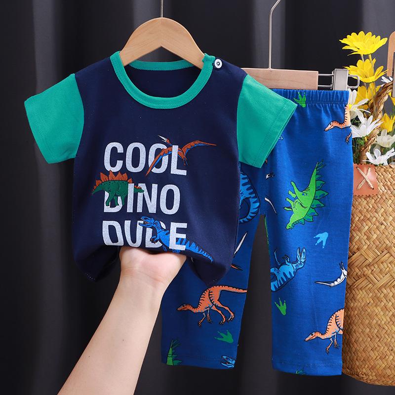 Kids' Summer Cotton Lounge Set - Short Sleeve T-shirt & Long Pants for Boys & Girls