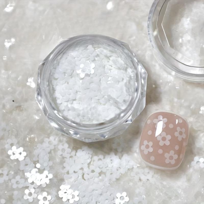 1 Box Black & White Mini Flower Nail Glitters, DIY Floral Nail Art Decor for Party Festival, Beginner & Salon Use