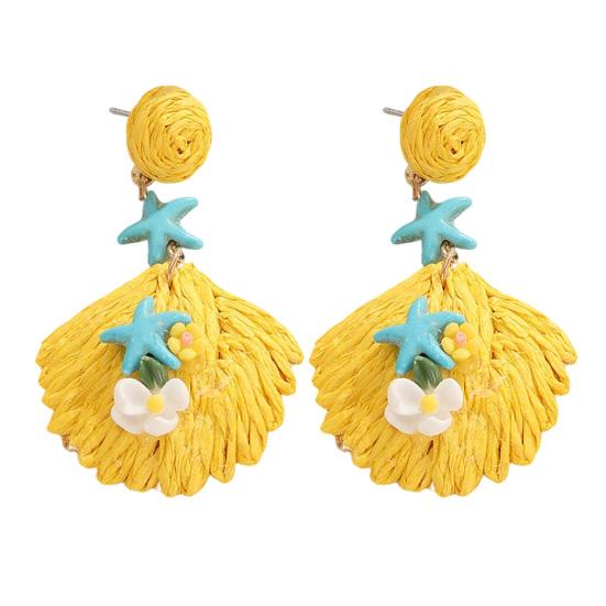 Breathable Lightweight Earrings 1 Pair Bohemian Raffia Starfish Shell Dangle Drop for Beach Vacation Women, Handwoven Boho Straw Rattan Statement жёлтый