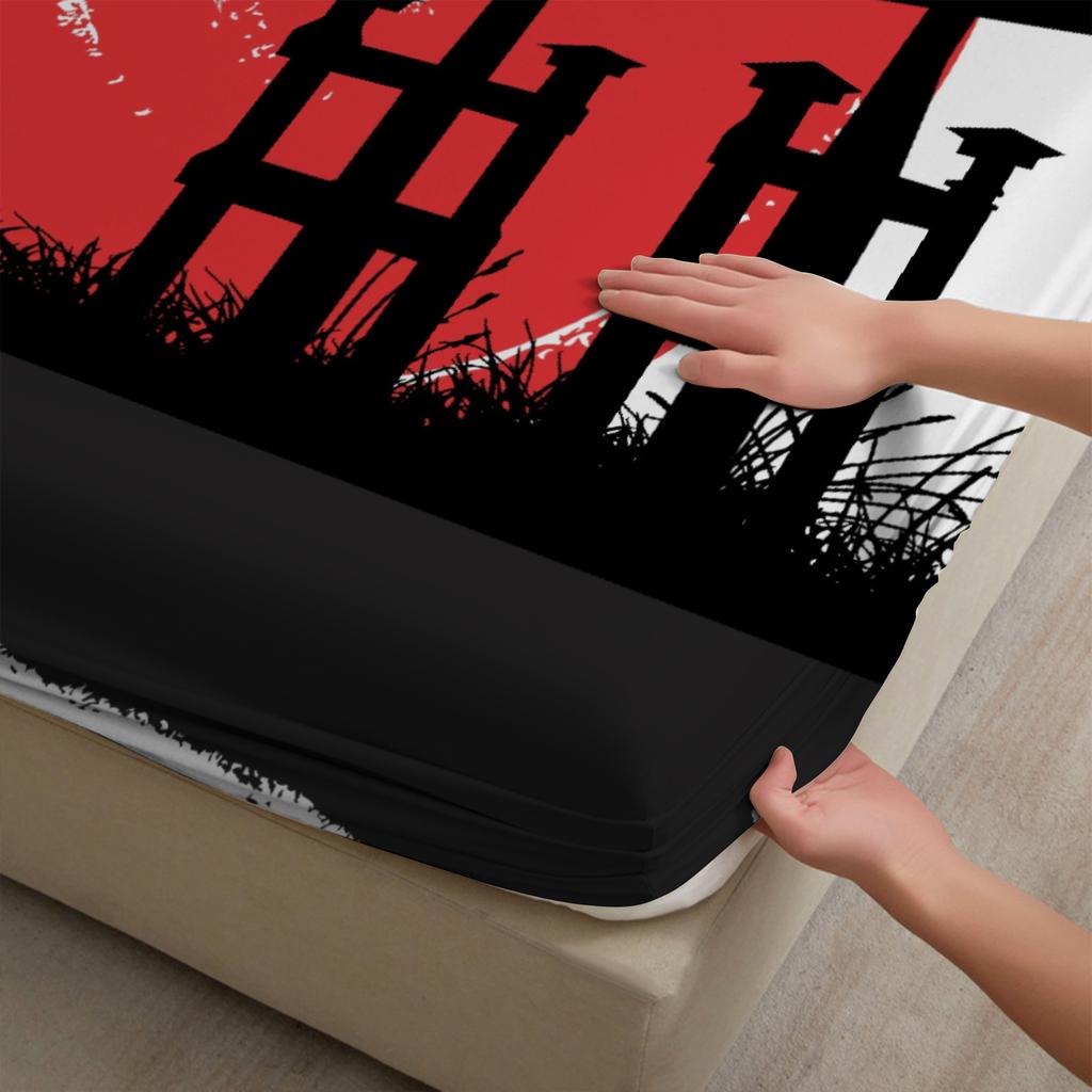 Japanese Style 3D Print Fitted Sheet Set 100% Polyester Mattress Covers Breathable Set Room Decoration With 2 Pillowcases