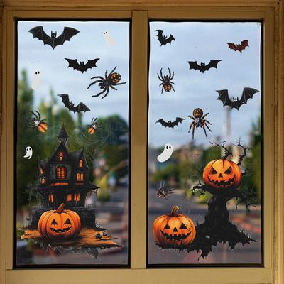 Halloween Pumpkin Bat Castle Glass Windows Home Atmosphere Decoration Static Window Stickers