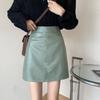 Green High Waist Leather A-Line Mini Skirt - Versatile, Hot Autumn/Winter 2023 Women's Fashion