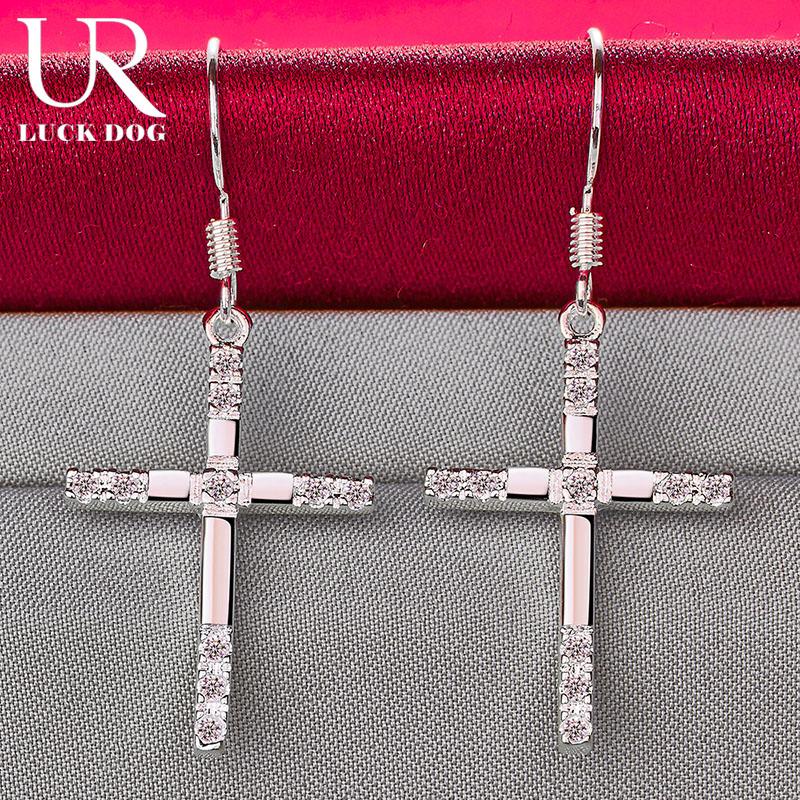 925 Sterling Silver Cross AAA Zircon Piercing Earrings Are Wedding Jewelry