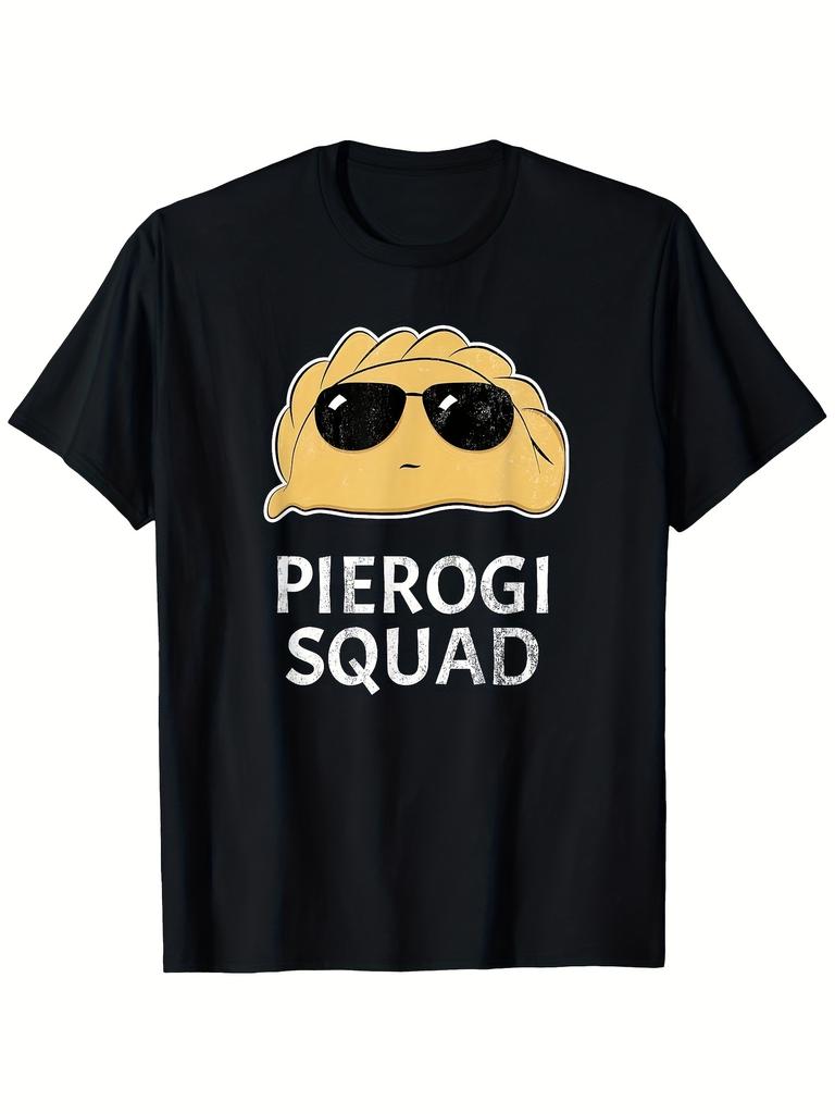 Unisex T-shirt Plus Size Men'S T-Shirt Black T-Shirt with Pierogi, Glasses, And PIEROGI SQUAD Text, Skin-Frien