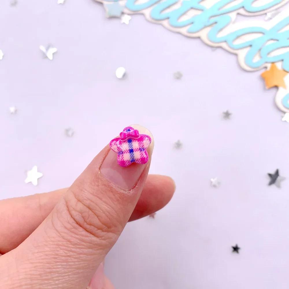 50Pcs Mix 11mm Cute Grid Bowknot Flower Nail Art Flat back Rhinestone Scrapbook DIY Valentine's Day Appliques Crafts Accessories