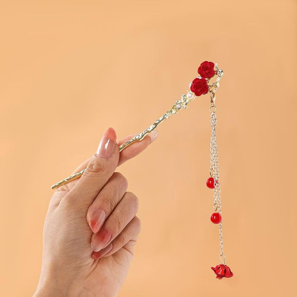 

Romantic Rose Chinese Style Tassel Hair Clip Women s Fashion Handmade Hair Clip Exquisite Gift Women Hair Needle Hair Accessory