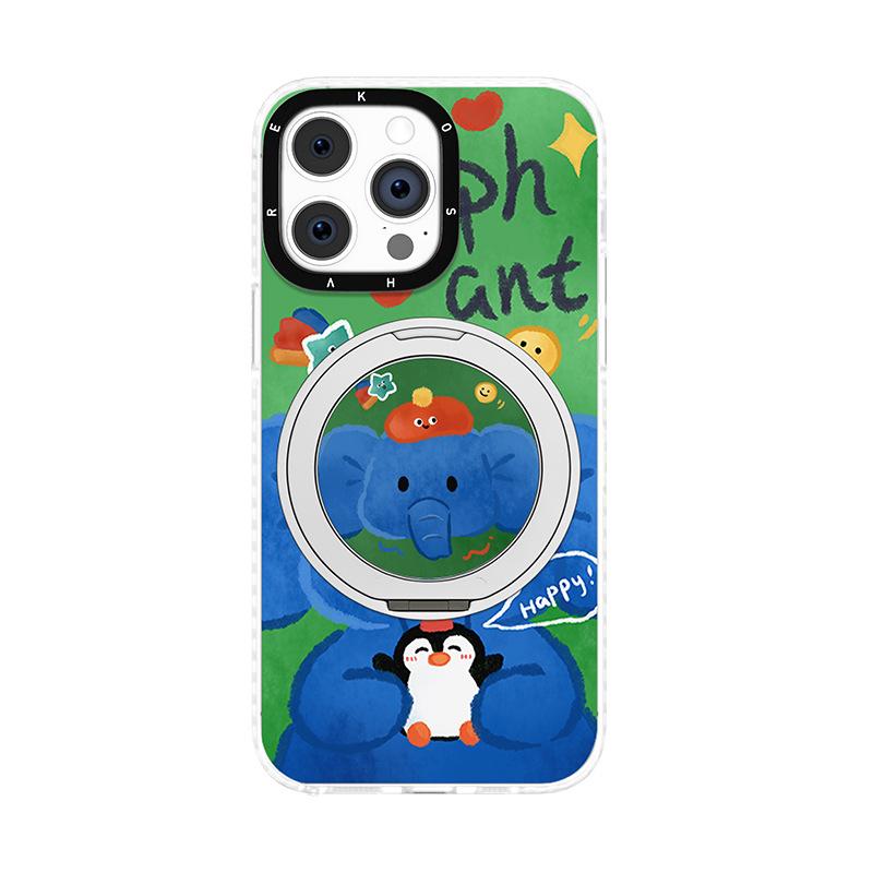 Graffiti Elephant Suitable for Apple 13promax Fulcrum Mobile Phone Case 16 Cute Cartoon 15 Magnetic Suction Xiaomi 14 Bracket