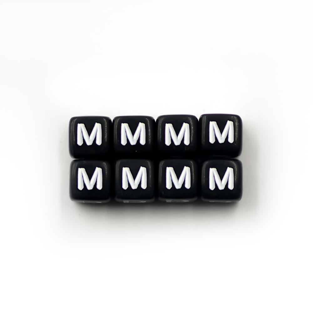 Akrylové černé korálky 6x6mm s bílými písmeny – Dětské ručně vyráběné doplňky pro anglické dopisní šperky