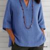 2026 Europäisches & Amerikanisches Damen V-Ausschnitt, 3/4 Ärmel Baumwolle Leinen Locker Freizeit Oberteil