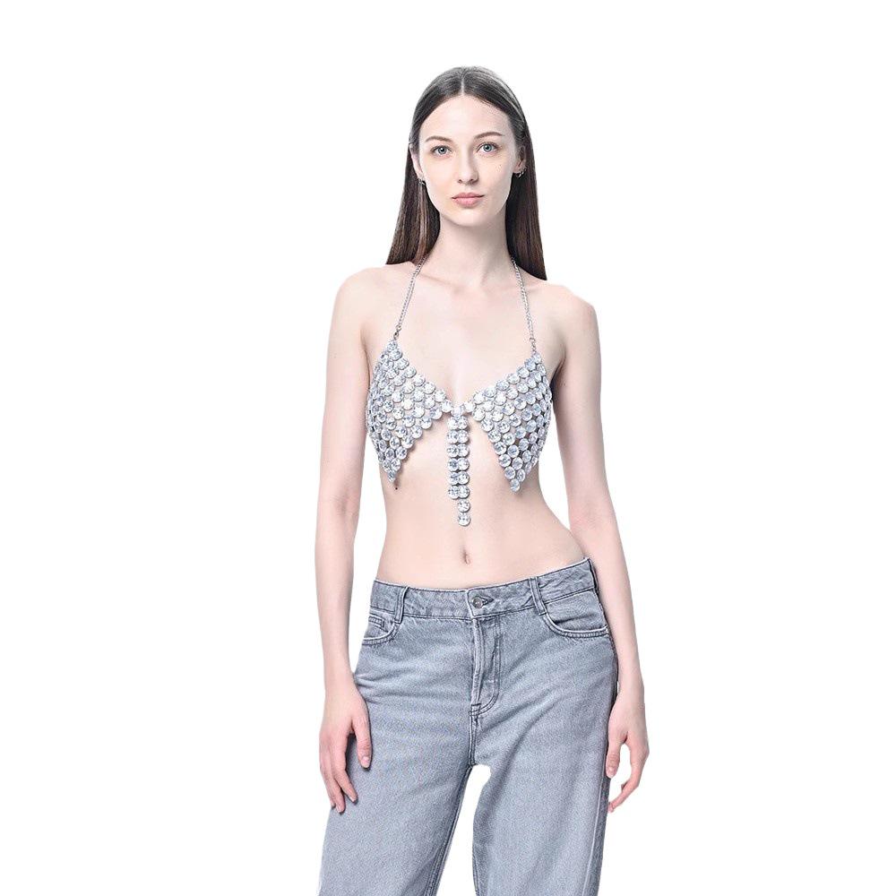 2024 Sequin Backless Gemstone Tank Top for Nightclub or Beach Party