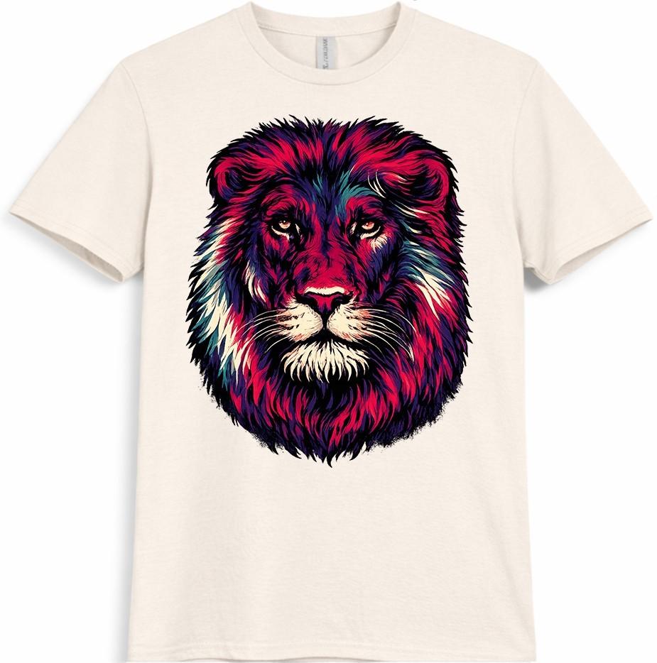 Lion Head T Shirt Colorful Wild Animal Graphic Tee Artistic Portrait Top